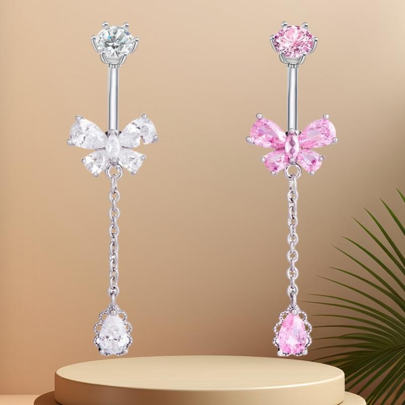 Fashion Zircon Belly Button Rings Stainless Steel Butterfly Heart Navel Piercing
