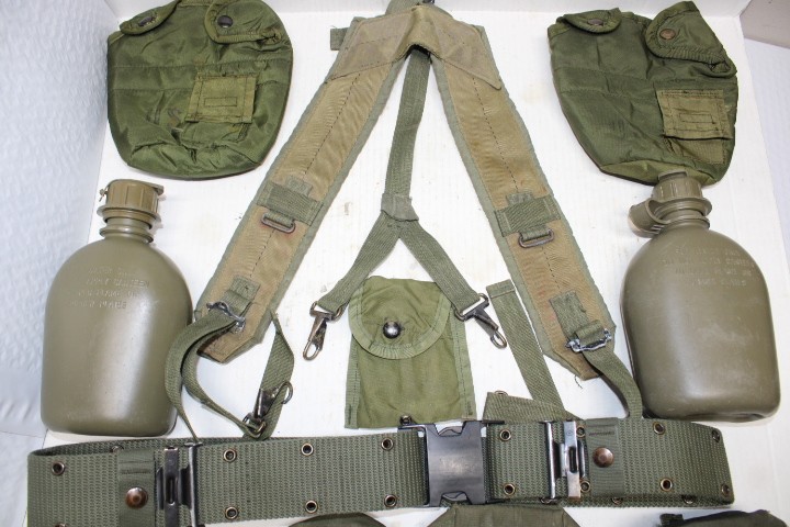 US Military Issue Alice Field Gear Belt Suspenders 4 Ammo Pouches 2Canteen LARGE