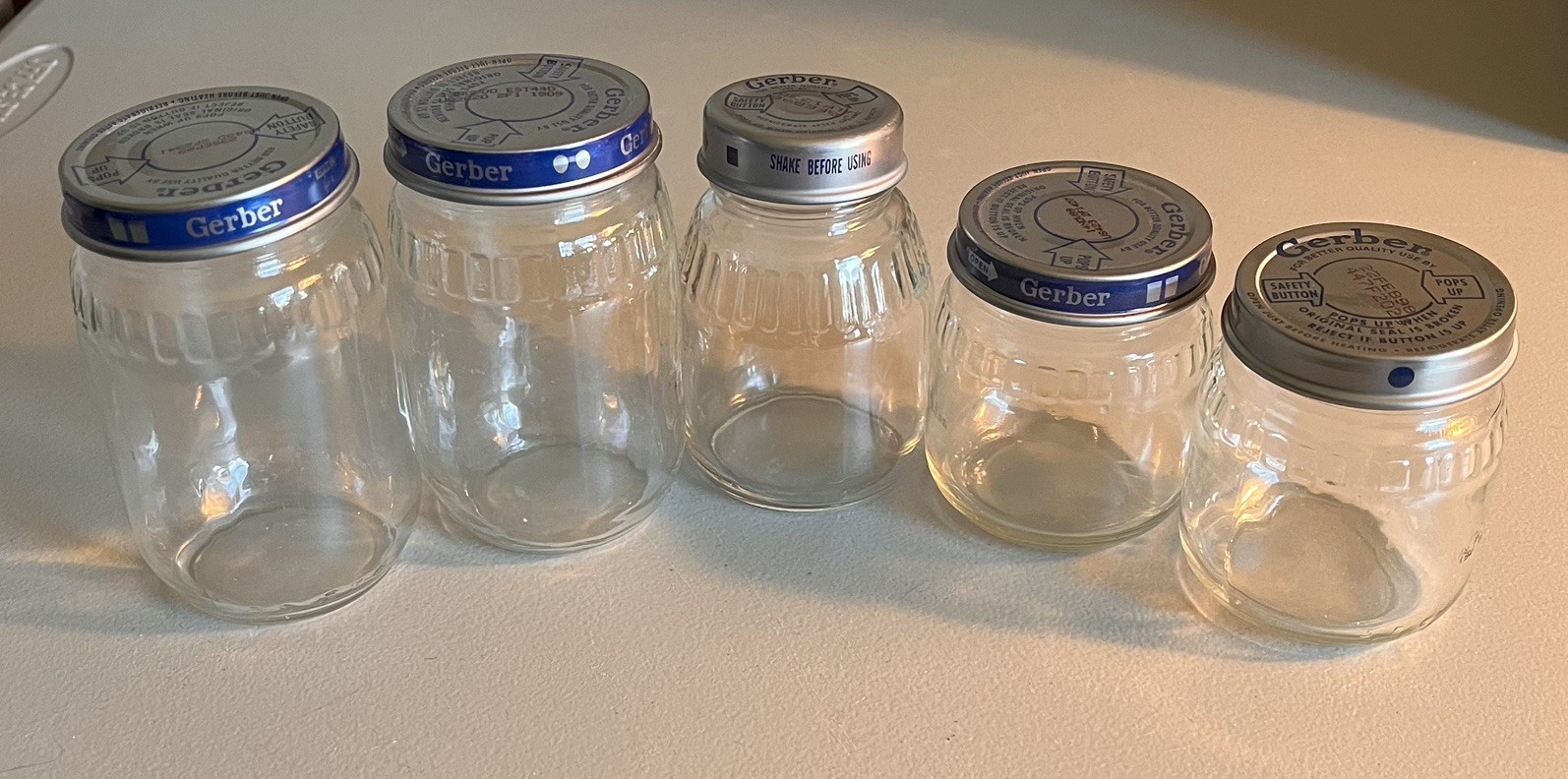 Lot of 5 Vintage Glass Baby Food Jars - Gerber - VGC - GREAT FOR CRAFTS & STORE