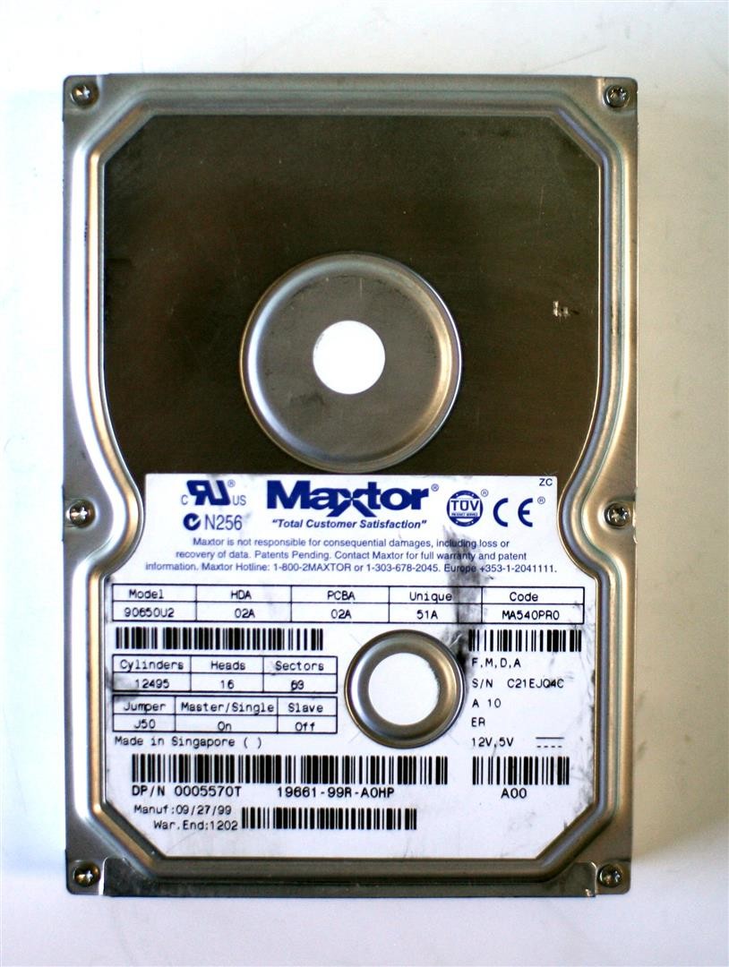 Maxtor 6.5gb, 90650u2 02a 02a 51a ma540pr0, f,m,d,a; dp/n 0005570t