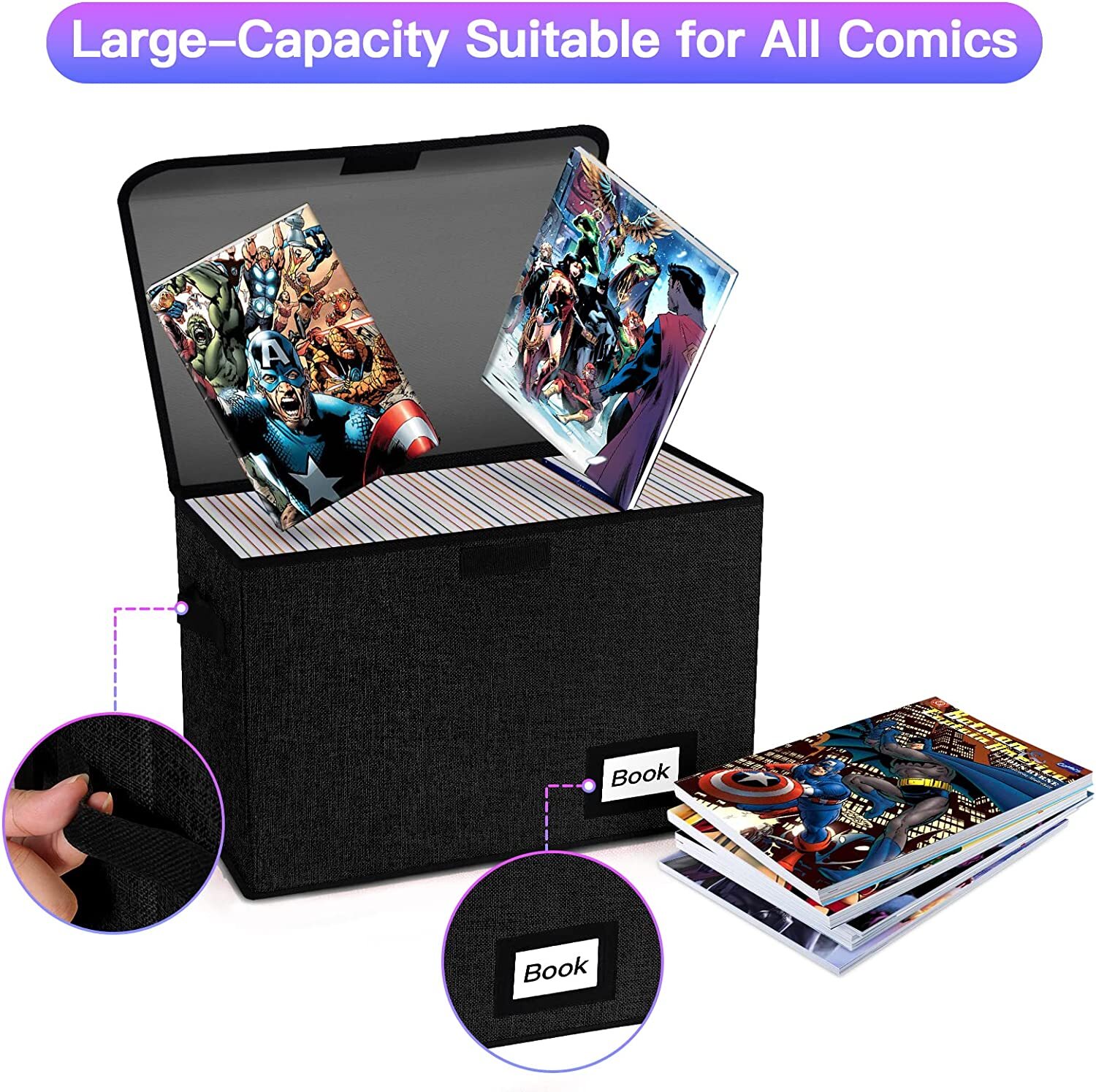 Book Storage Box Organizer Large Collapsible Leather Comic Books Container Board