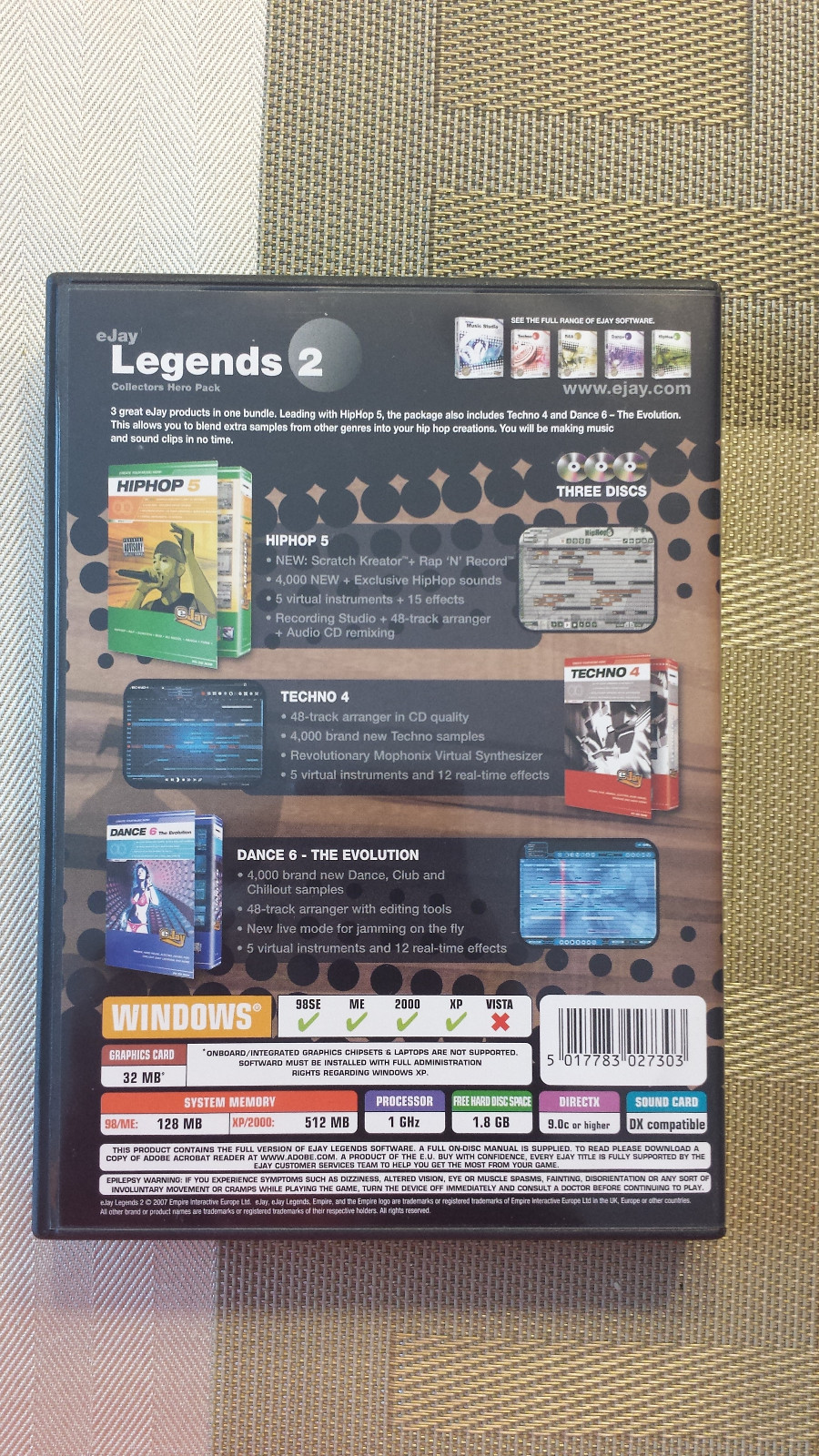 eJay Legends 2 (HipHop 5, Techno 4, Dance 6) Windows Vista / XP / 7 - EUC! AXL