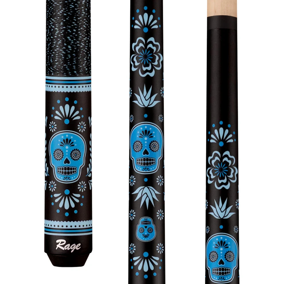 RAGE DIA DE MUERTOS AZUL POOL CUE RG54 HARD ROCK MAPLE NEW SHIPS FREE FREE CASE