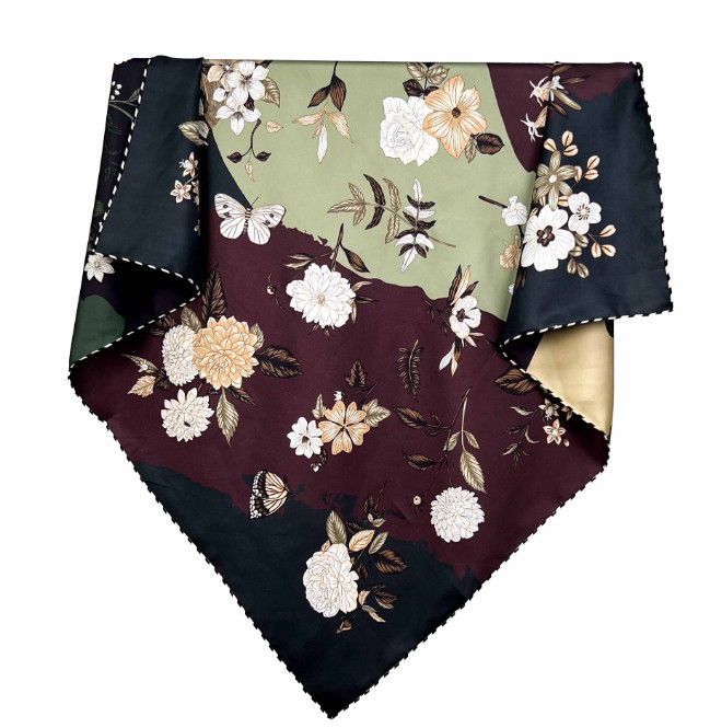 Pure 16 Momme Twill Silk floral Print Square Shawl 88X88cm Bandanna Scarf Wrap