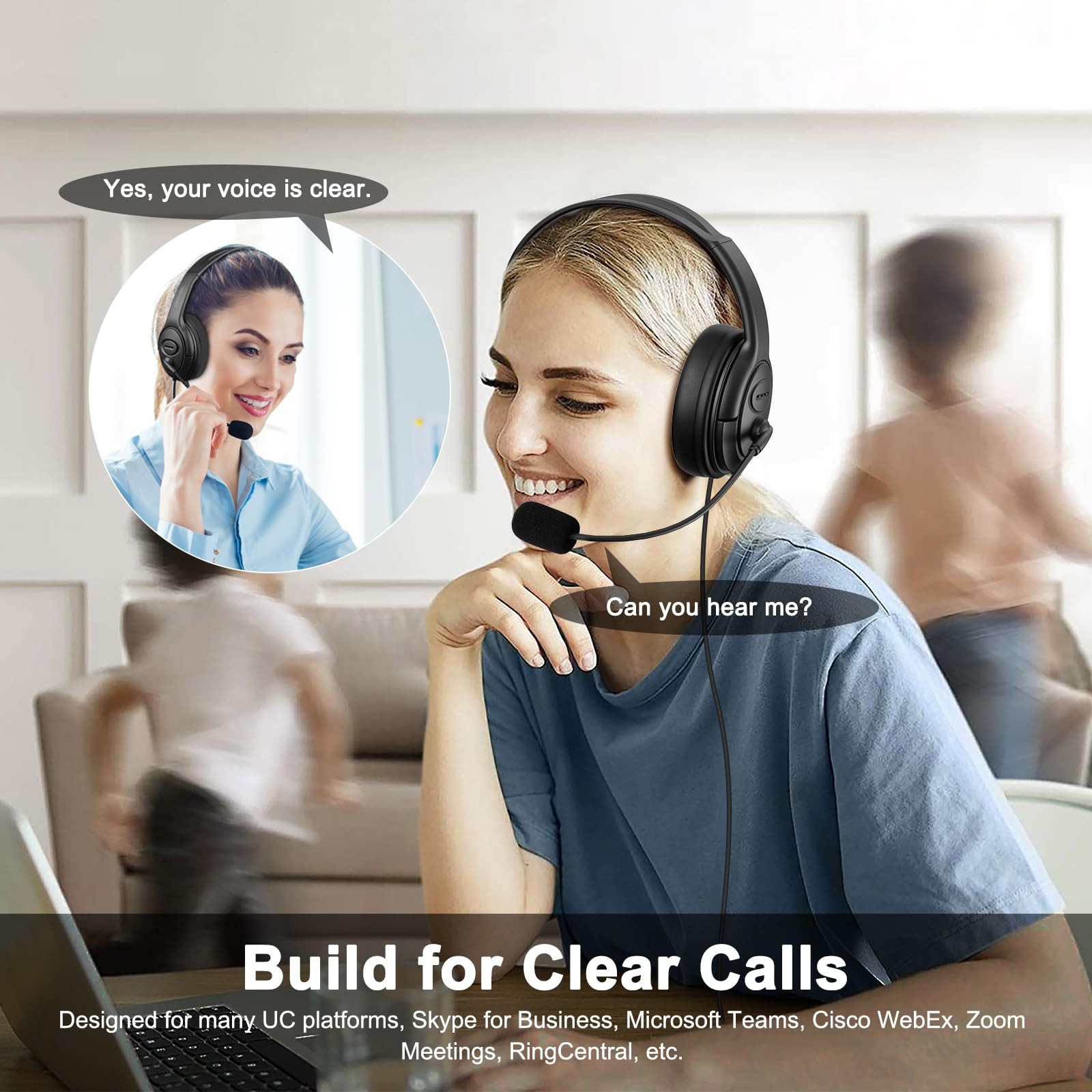 USB Headset with Microphone for Call Center Office Laptop Computers