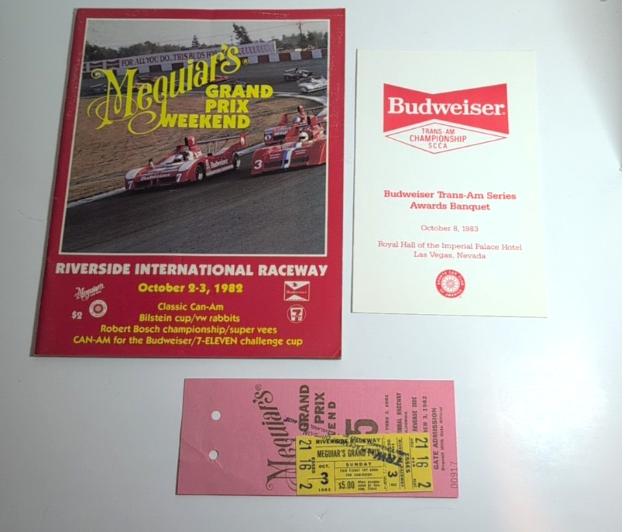 1982 CALIFORNIA GRAND PRIX CAN AM RIVERSIDE RACEWAY AUTO RACING PROGRAM TICKET +