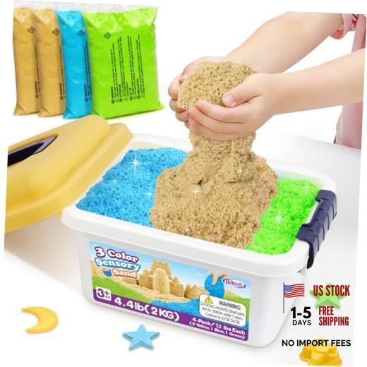 4.4 lbs Play Sand w/Storage Sand Box for Kids 3+ | 4-Pack(2 Yellow, 1 Blue, 1
