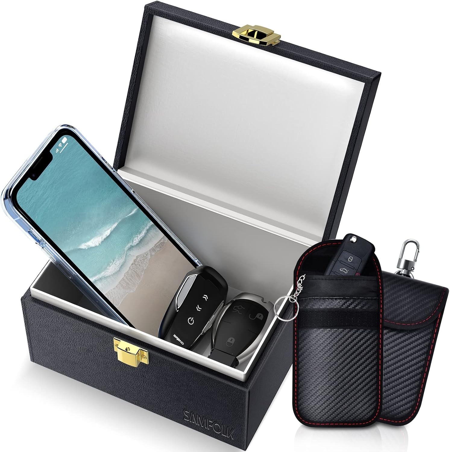Car Key Signal Blocking Box with Stylish Leather Design for Anti-Theft Security