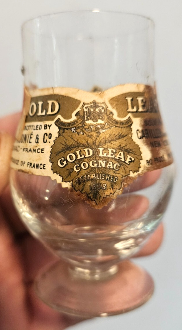Gold Leaf Cognac empty 1/10th pint glass no lid Product of France