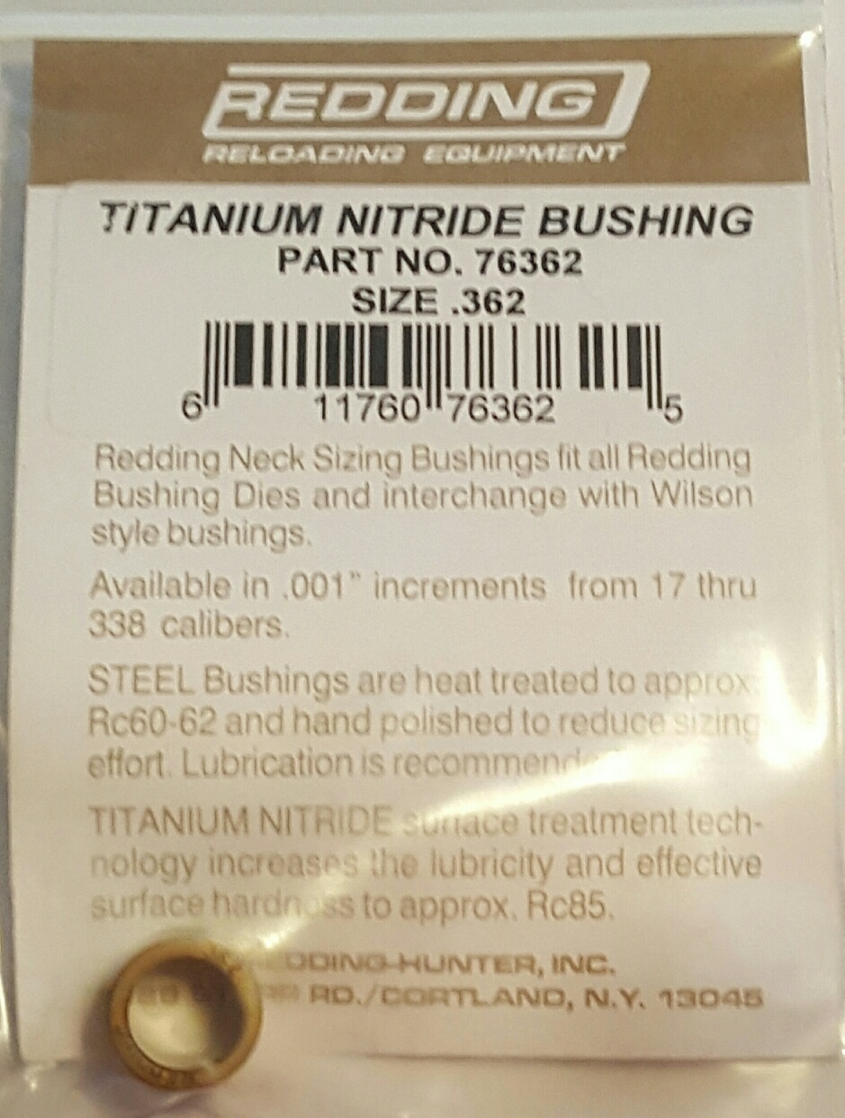 76362 REDDING TITANIUM NITRIDE .362 NECK SIZE BUSHING - BRAND NEW - FREE SHIP
