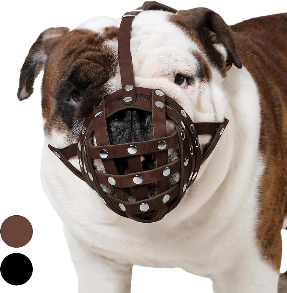 Leather Basket Dog Muzzle for Boxer, English erican Bulldog