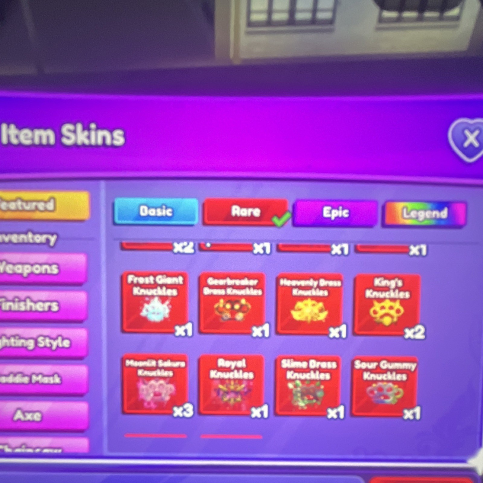 Item Skins Collection with Multiple Rarities - Knuckles, Axes, Chainsaws