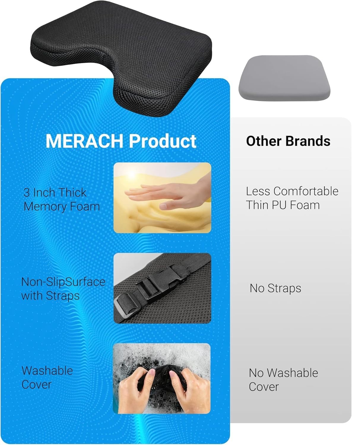 Rowing Machine Seat Cushion, MERACH Rower Seat Cushion, 2 Strap Fixation, Cus...
