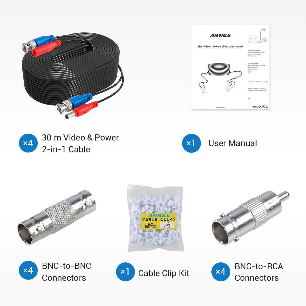 SANNCE 4x 100ft 30m Video Power BNC extend Cable for Security Camera System
