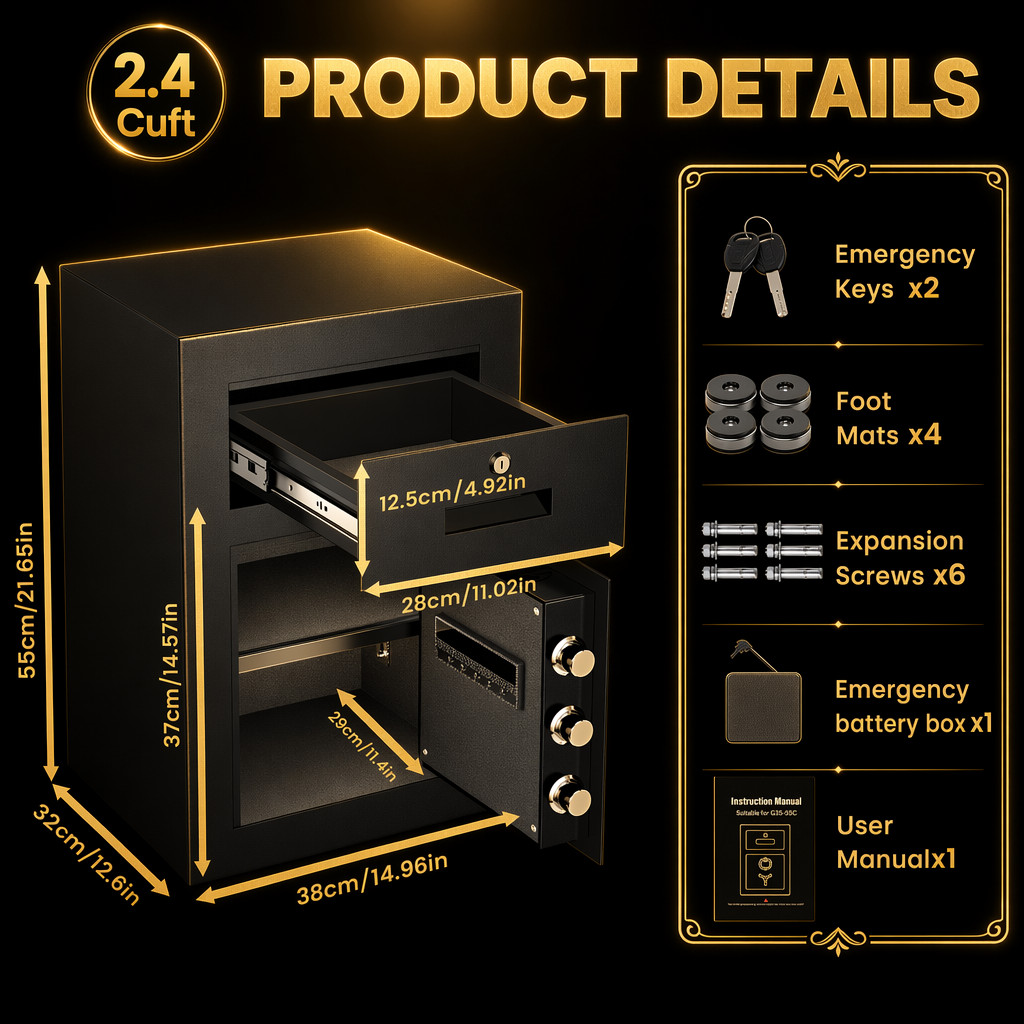 Kavey 2.5 Cub Safe Box, Home Safe with Backlit Keypad & Adjustable Shelf