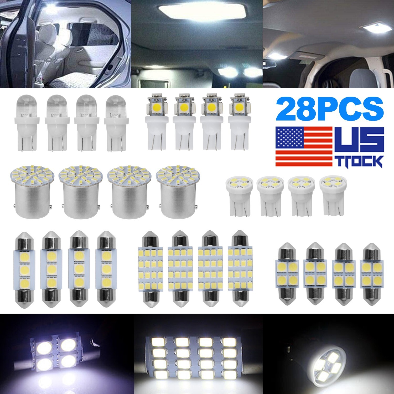 For Dodge 28PCS Car Interior Combo LED Map Dome Trunk License Plate Light Bulbs