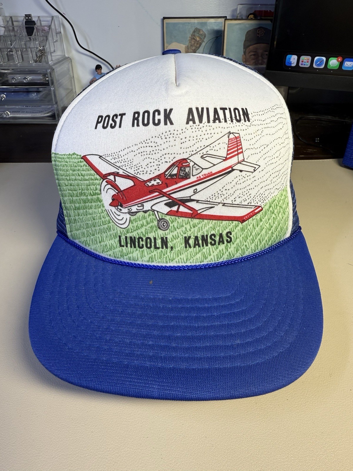 Vintage Post Rock Aviation, Lincoln, KS Blue Trucker Snapback Airplane