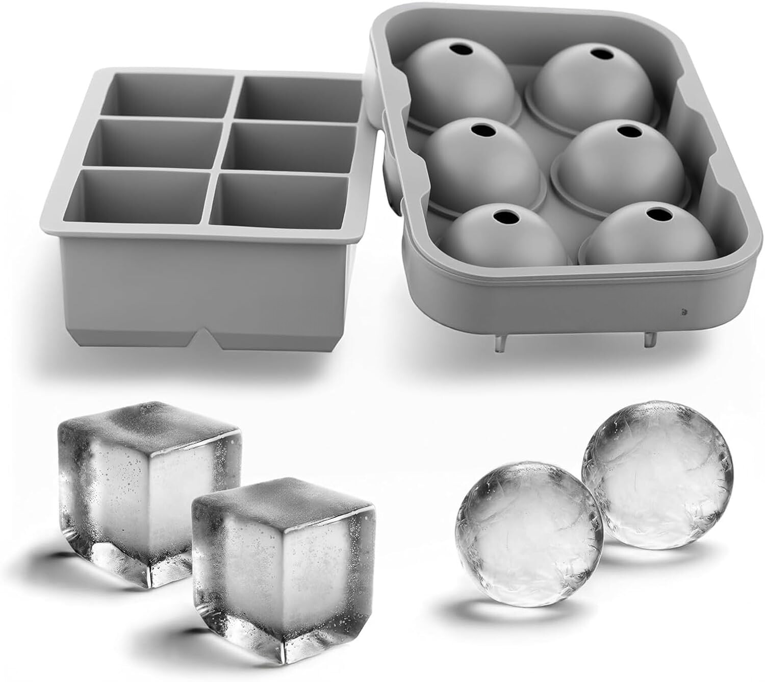 Set of 2 Ice Cube Molds with Lids - 2 inch Round and Square Tray