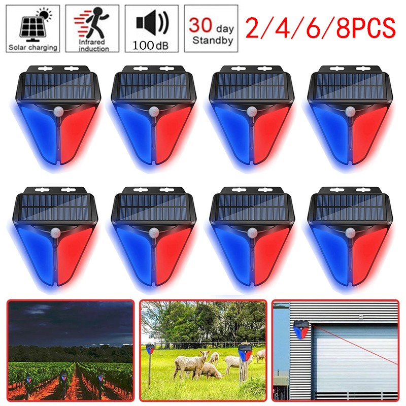 2-8PKS Solar Alarm Strobe Light Motion Sensor Lamp Waterproof Security Outdoor..