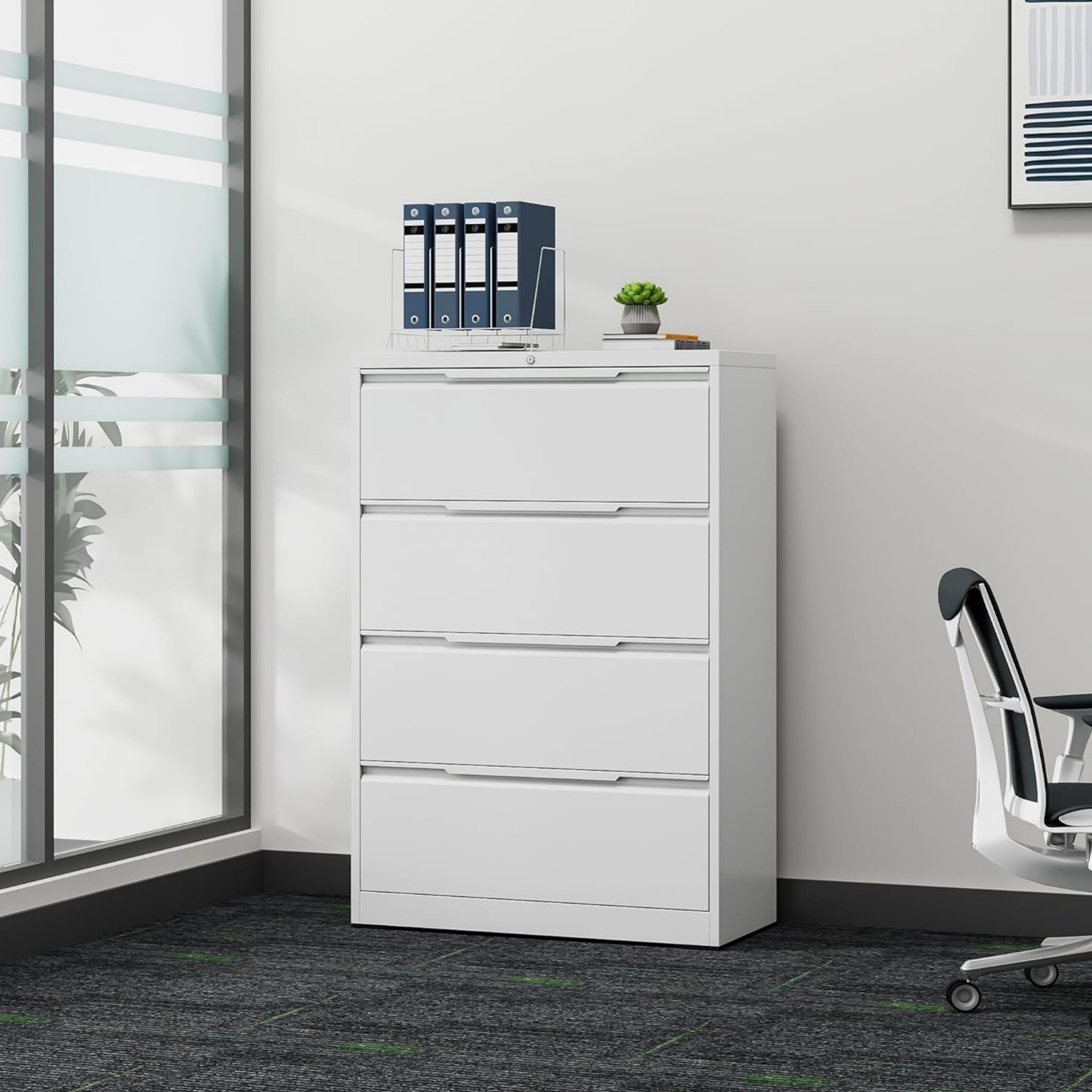 4 Drawer Lateral File Storage Cabinet Metal Wide Filing Cabinet / Legal A4 Files
