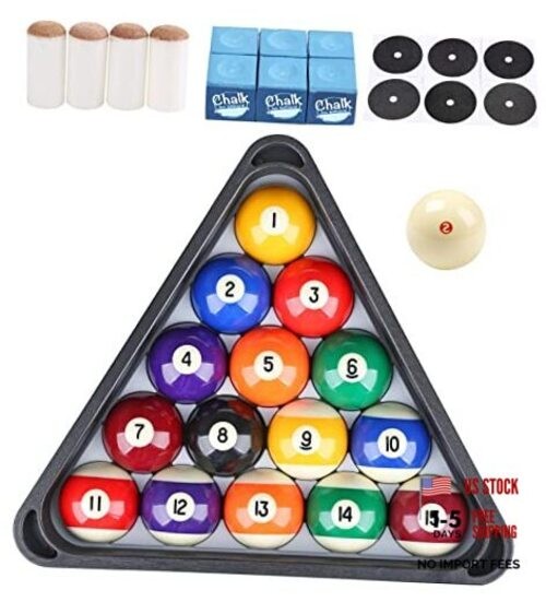 Billiard Pool Balls with Triangle Ball Rack, Standard Billiard Accessory Set