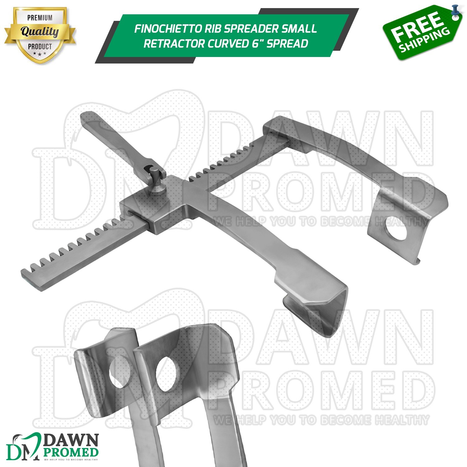 Finochietto Rib Spreader Small Retractor Curved 1-3/4"x1-3/4" Blade 6" Spread