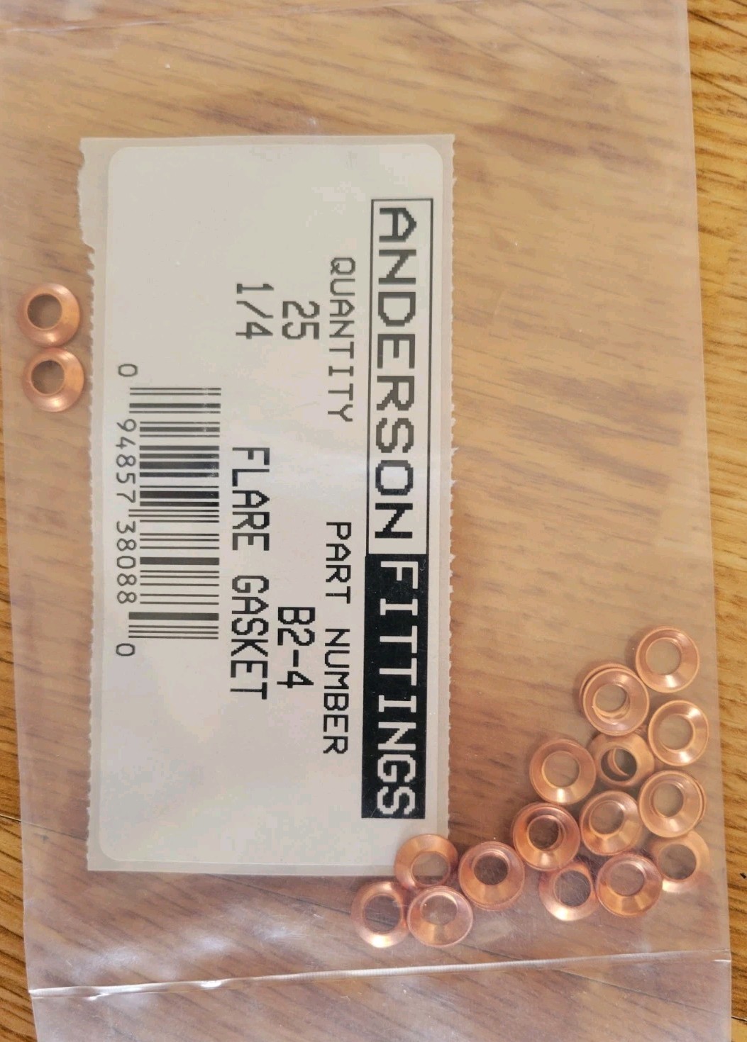 Anderson Fittings Copper Flare Gaskets 1/4 Part Number B2-4 Pack of 25