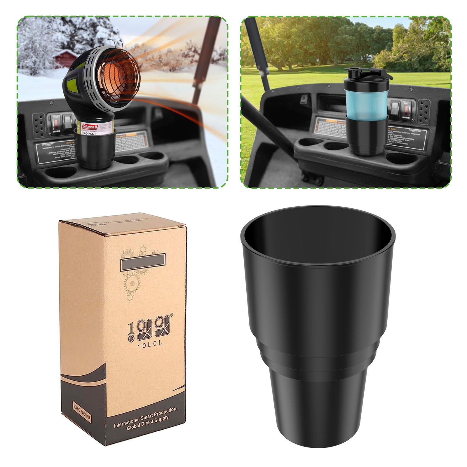 10L0L Universal Golf Cart Heater Propane Cup Holder for carbon leather black