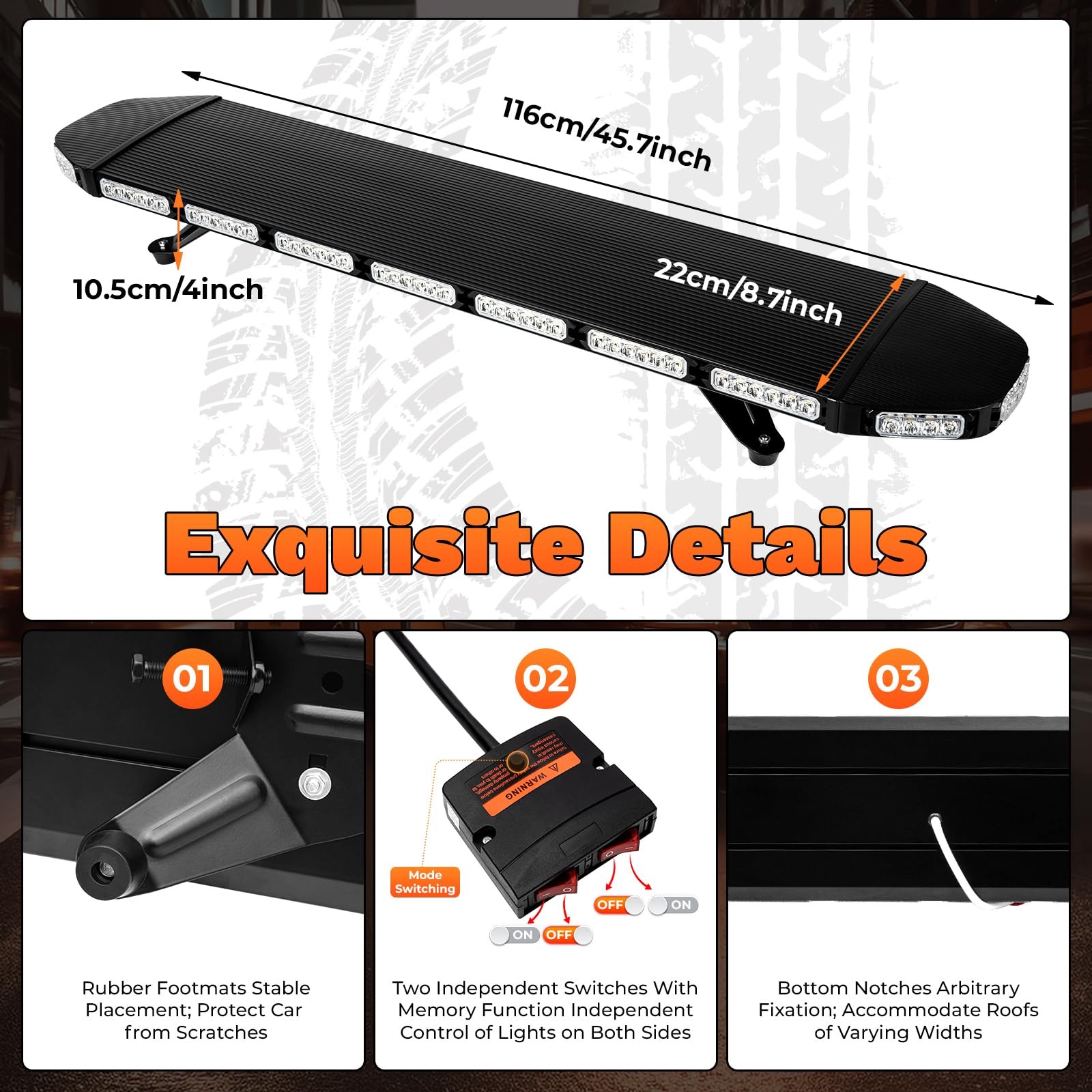 108 LED Strobe Light Bar Emergency Lights 360 Illumination 15 Flash Modes