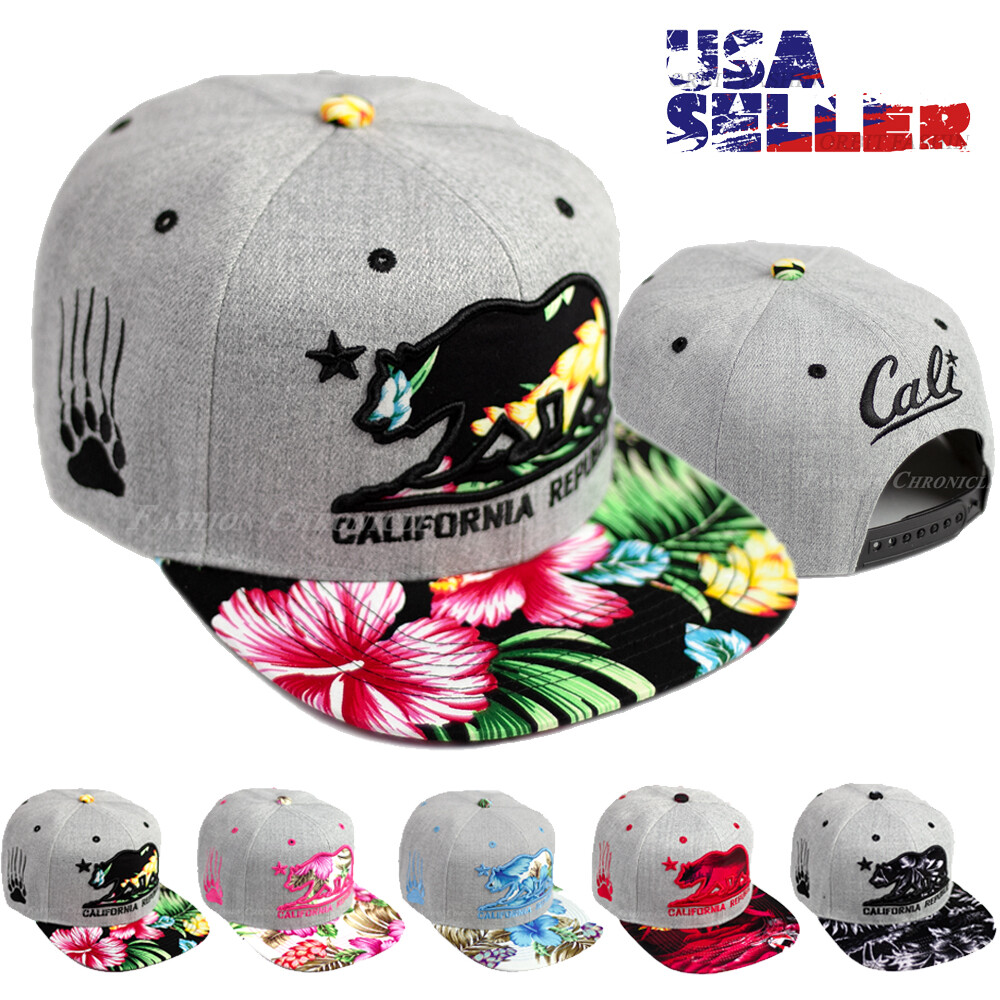 California Republic Flag Hawaiian Snapback Flat Bill Hip Hop Baseball Caps Mens