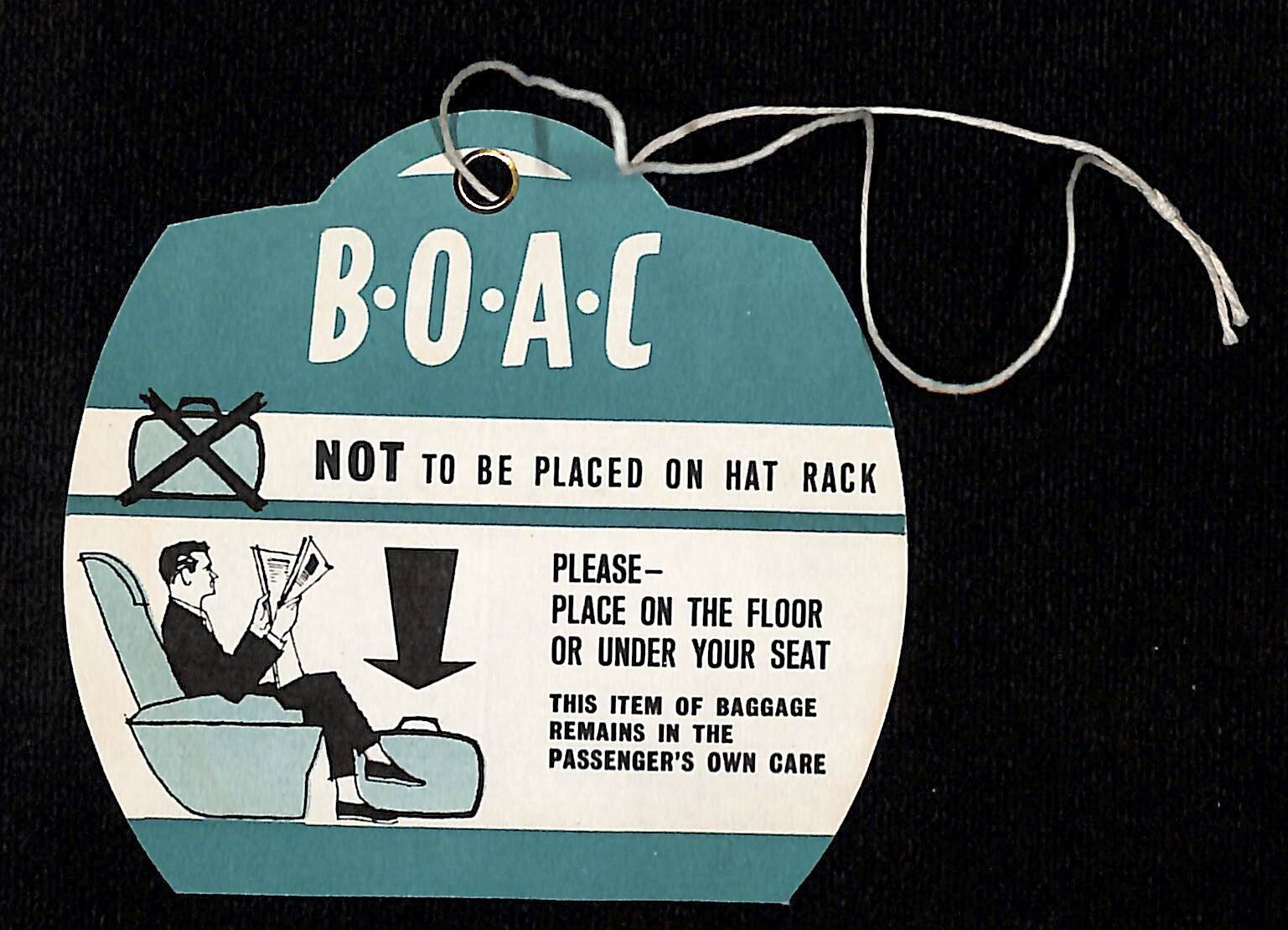 BOAC Airways Baggage Storage Instructions Tag w/ String & Grommet VGC