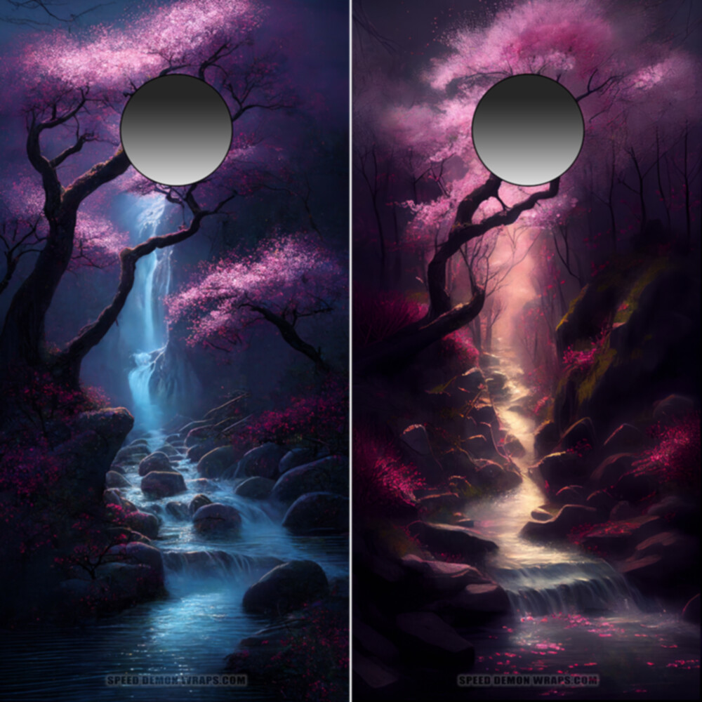 Scenic Blossom Forest Cornhole Board Wraps ONLY Nature Vinyl Decal 2 Pack
