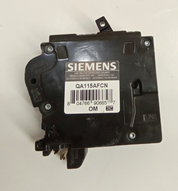 Siemens QA115AFCN Circuit Breaker AFCI 15A 1-Pole 10kA @ 120VAC Plug On Neutral