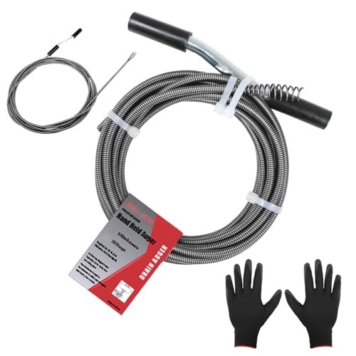 25FT Handheld Drain Auger, Heavy Duty Plumbing Snake for Clogged Drains, 3/8