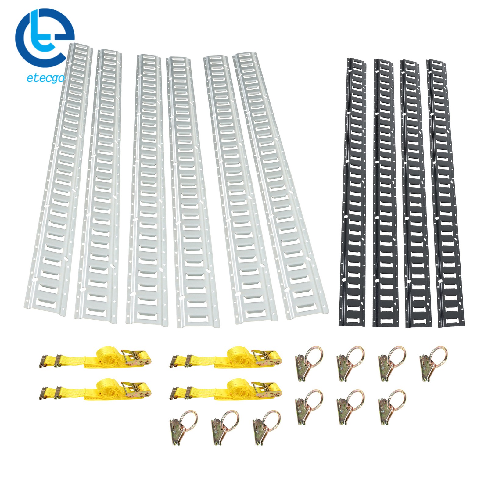 24 Piece 5' E Track Rail Set Black + Galvanized Finish For Trailers Vans Metal