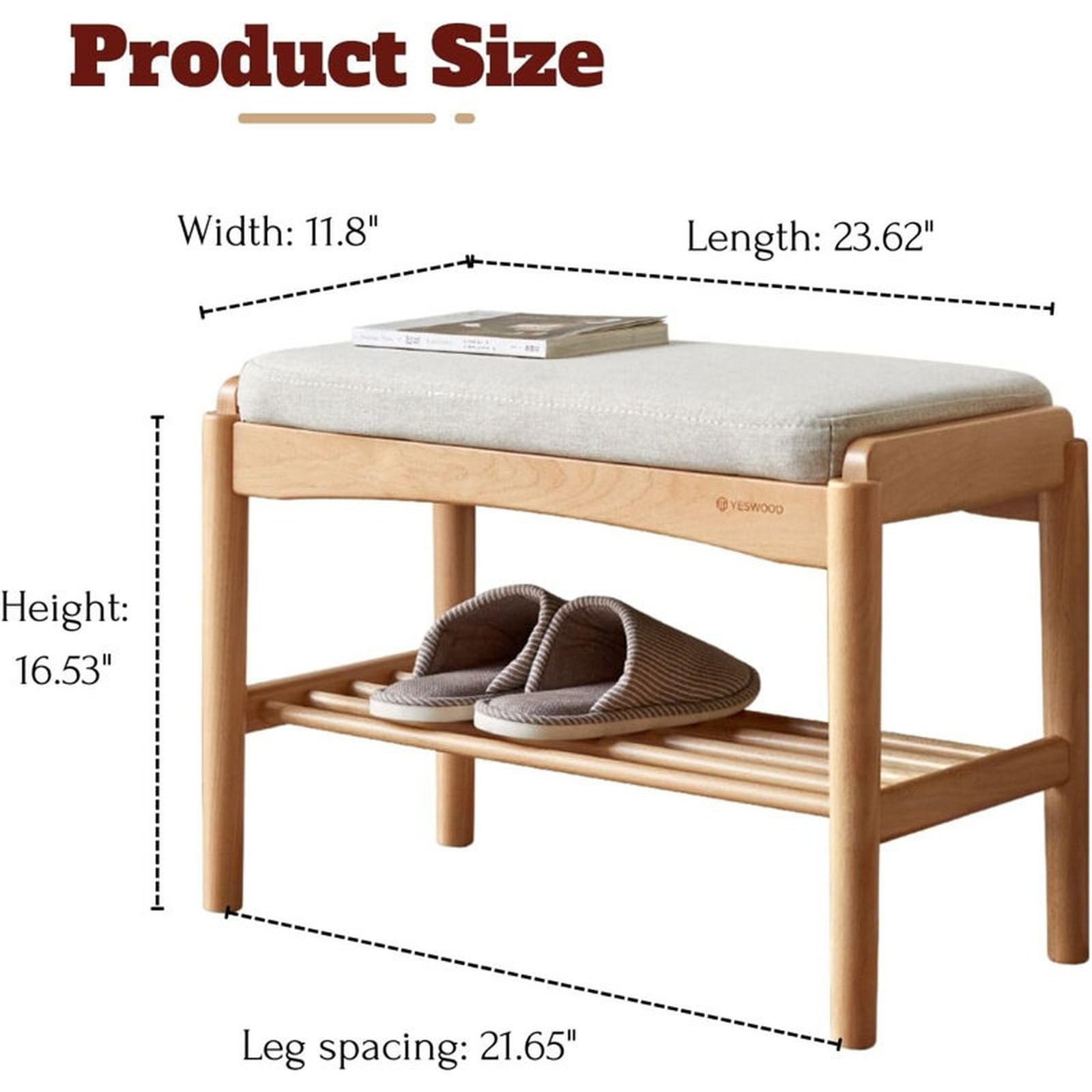 East Urban Home Solid Oak Upholstered Shoe Bench