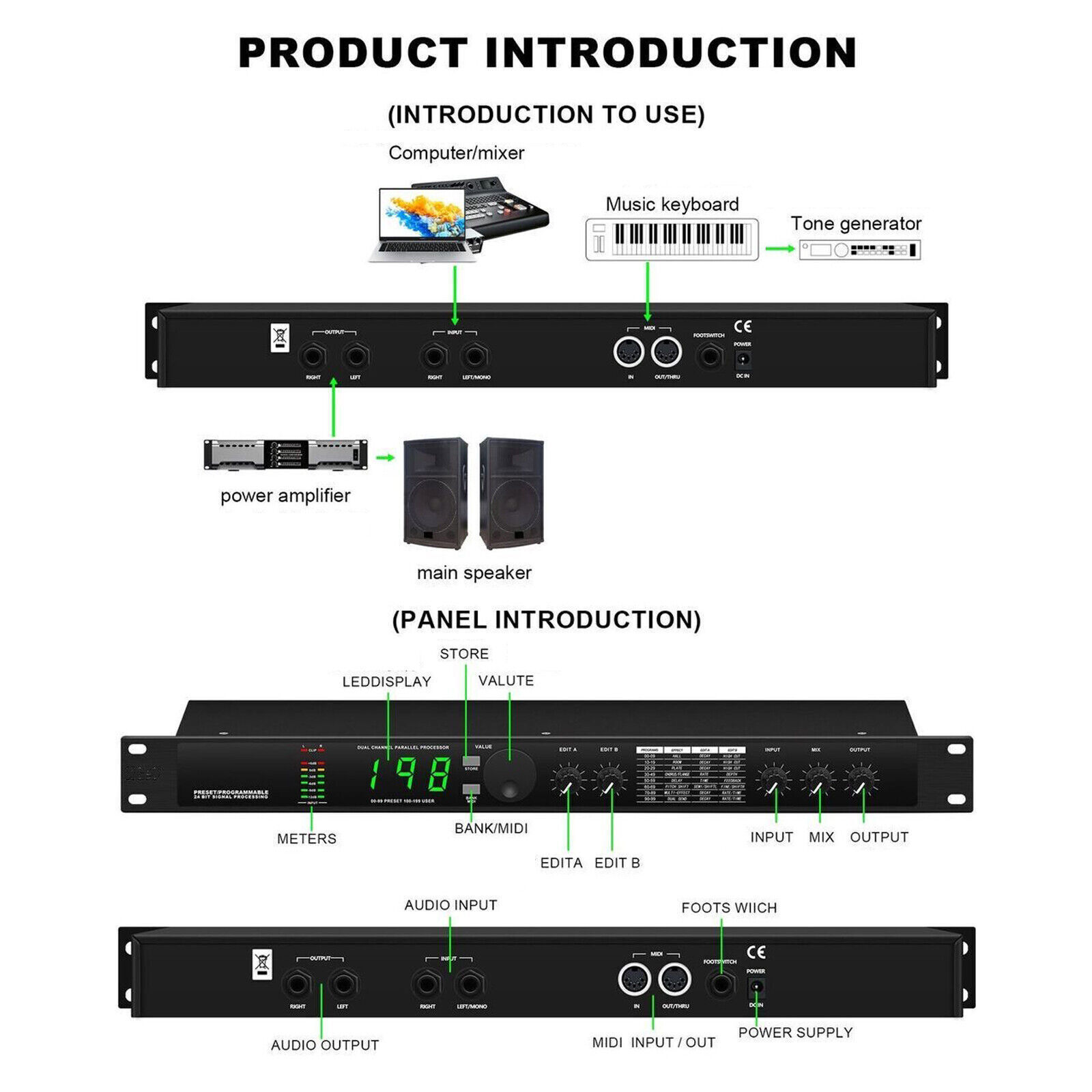 Digital Reverb Multi Effect DSP Processor Professional Audio Processor Equalizer