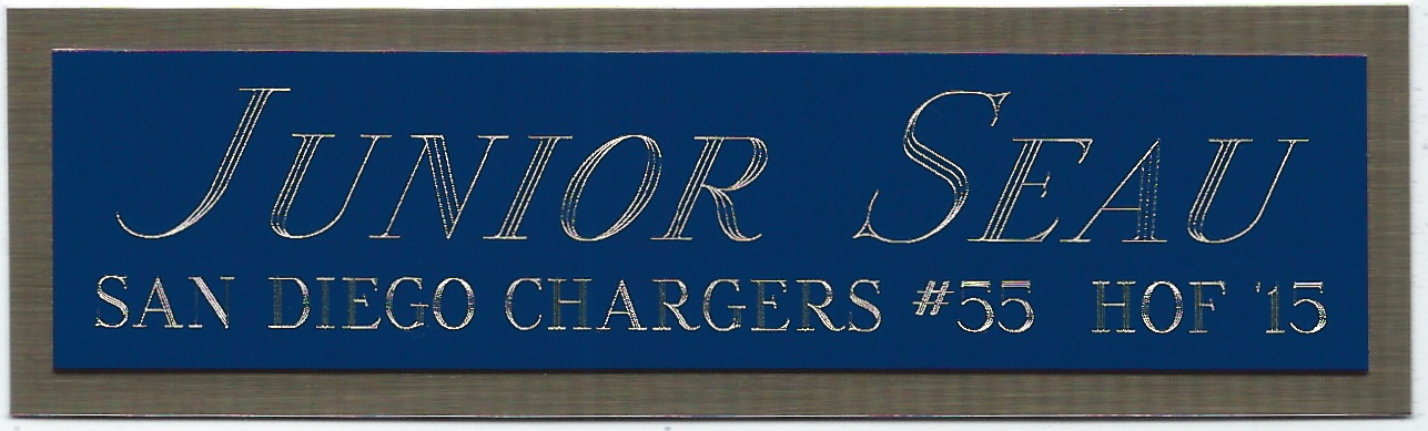 JUNIOR SEAU PATRIOTS NAMEPLATE AUTOGRAPHED Signed FOOTBALL-HELMET-PHOTO-JERSEY