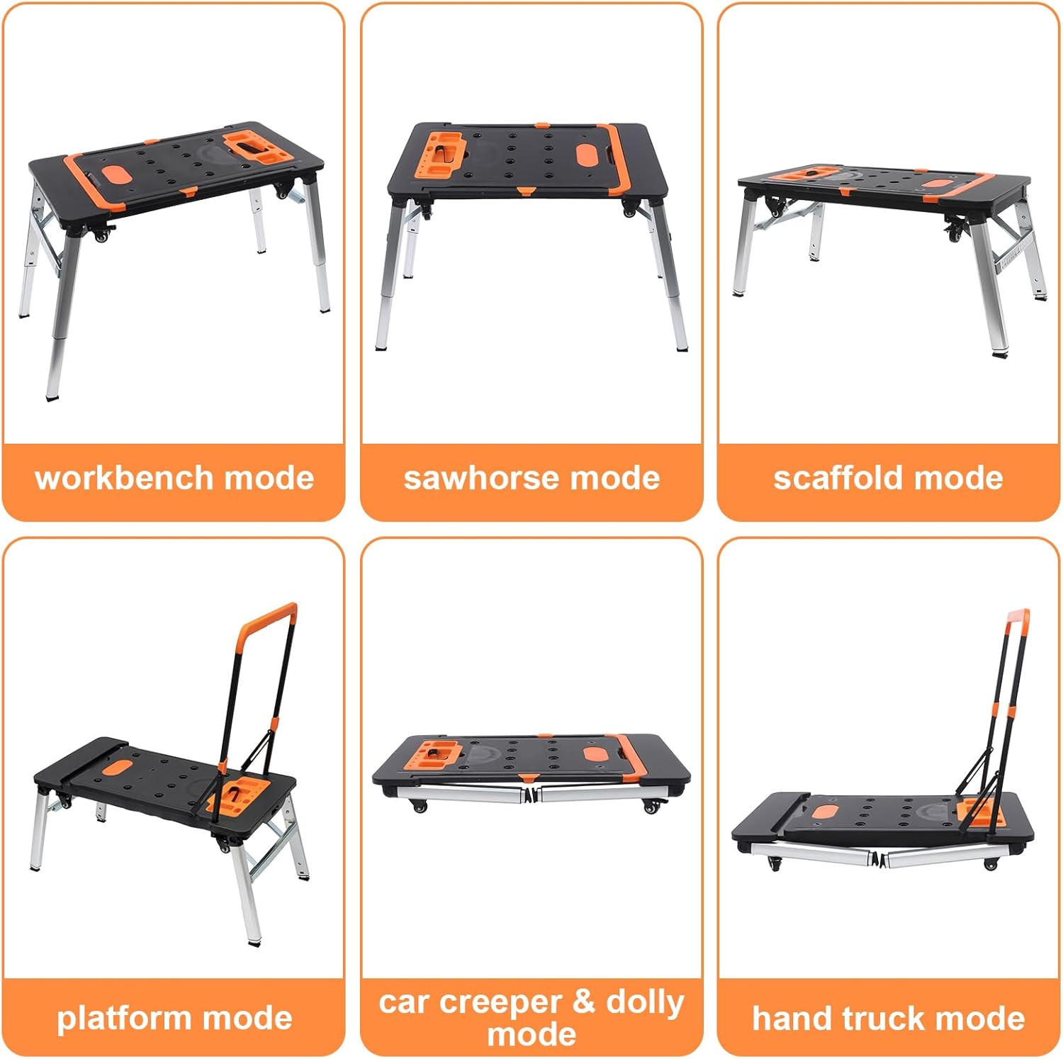 7 in 1 Work Benches Multifunctional Folding Work Table for Garage, Portable Work