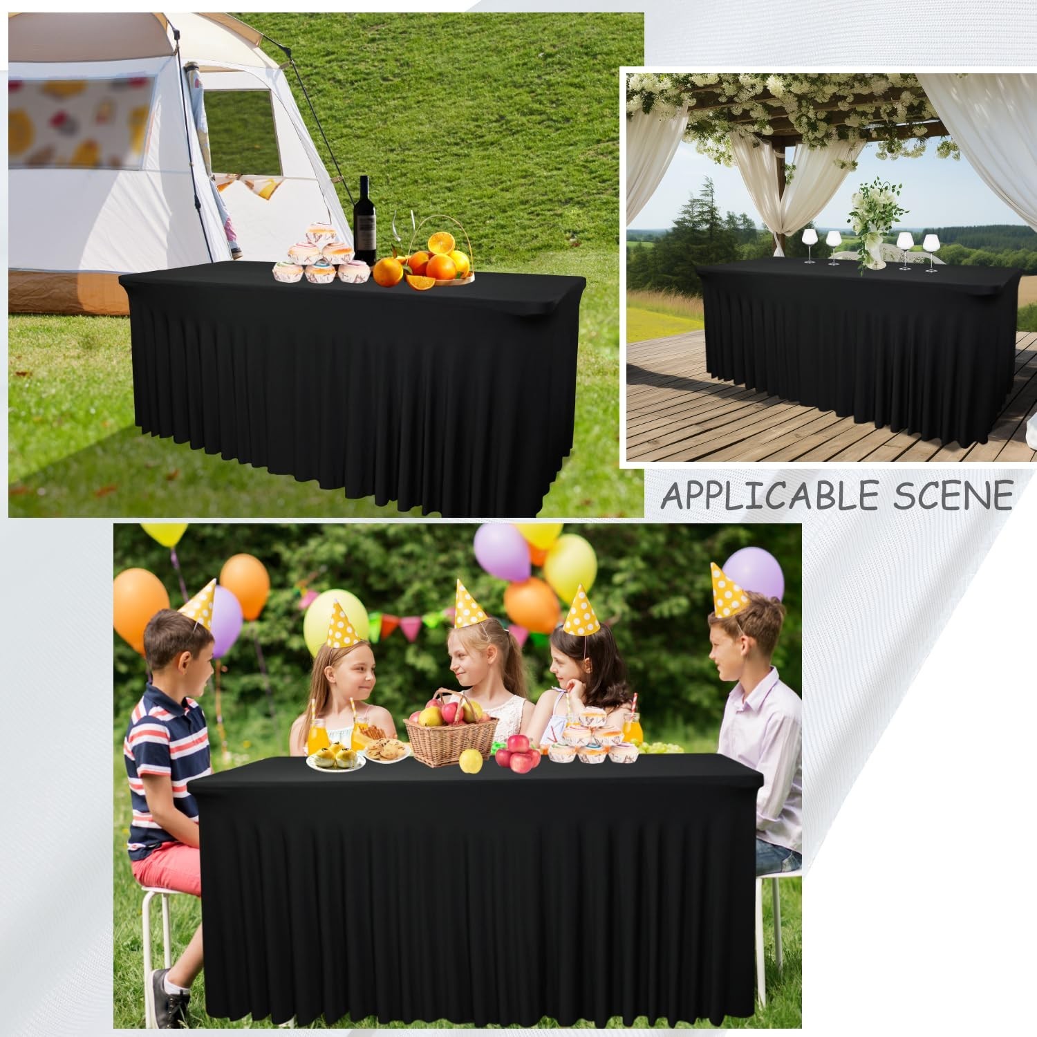 4-Pack Black Table Skirts for 4-Foot Rectangle Tables | 48''L x 24'... Fast Ship