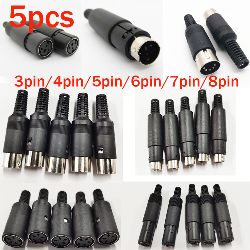 5 Pcs DIN 3 4 5 6 7 8 Pin Male Female Plug Female Socket Solder Connector