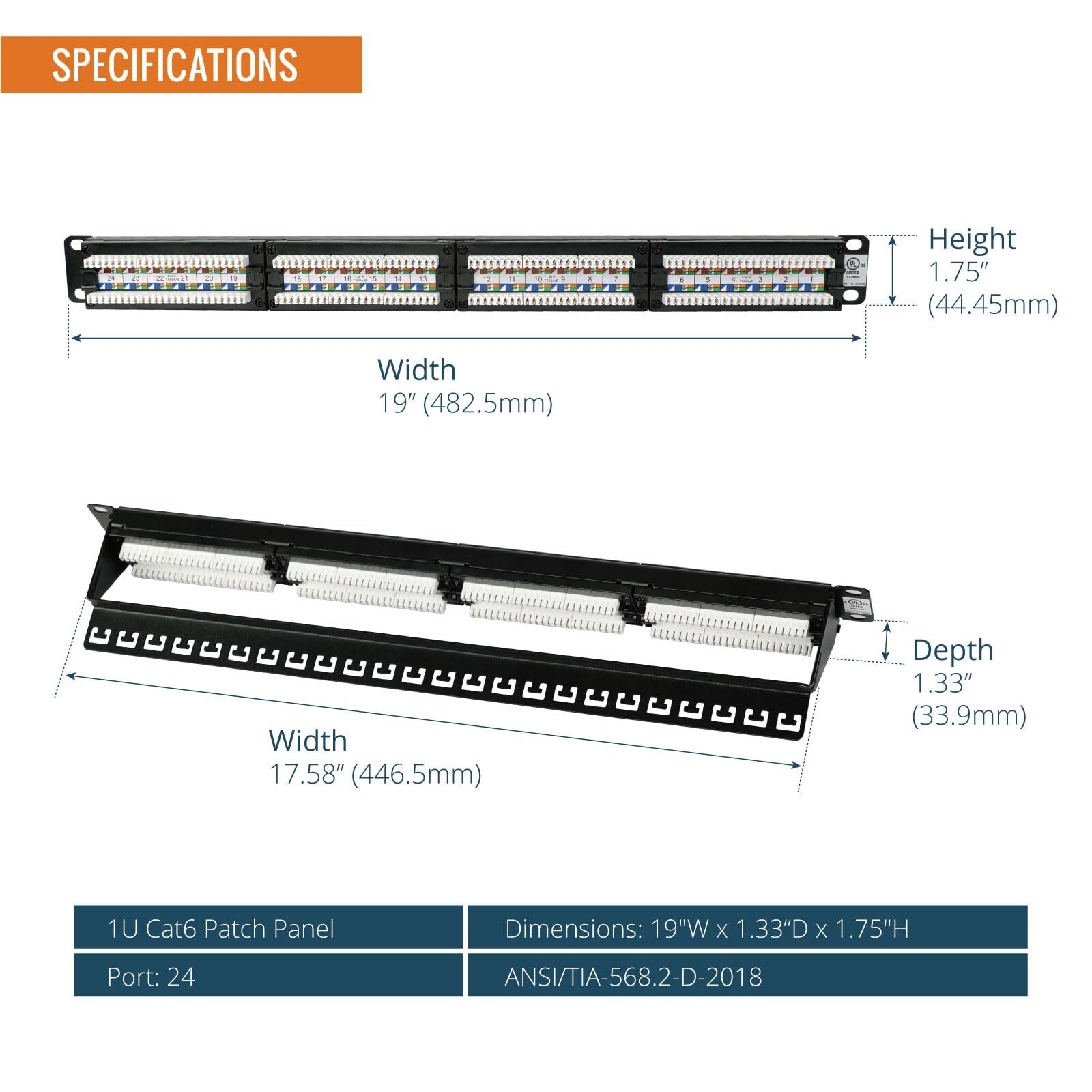 24 Port Patch Panel Cat6 Patch Panel 1U Patch Panel Network Patch Panel for 1...