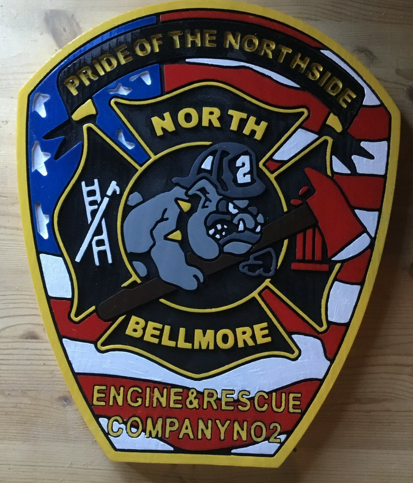Fire Department North Bellmore 3D routed plaque wood patch sign Custom
