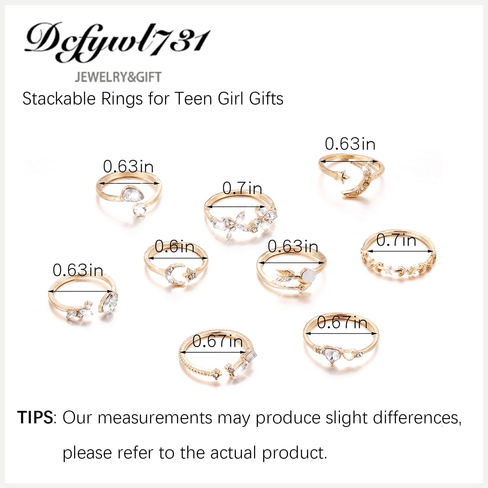Dcfywl731 Gold Stackable Knuckle Rings Set for Women Boho Retro Star Moon Hea...