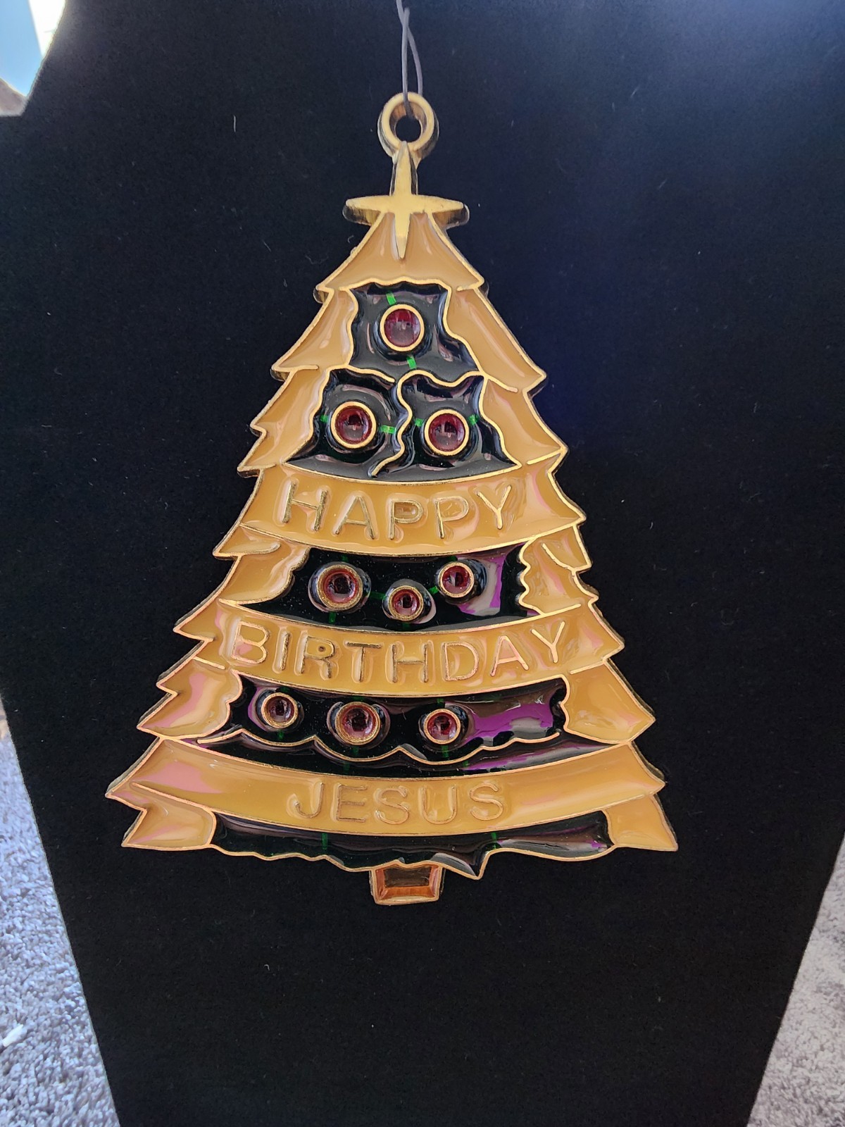 Stained Glass Christmas Tree " Happy Birthday Jesus Window Art Decor Suncatcher