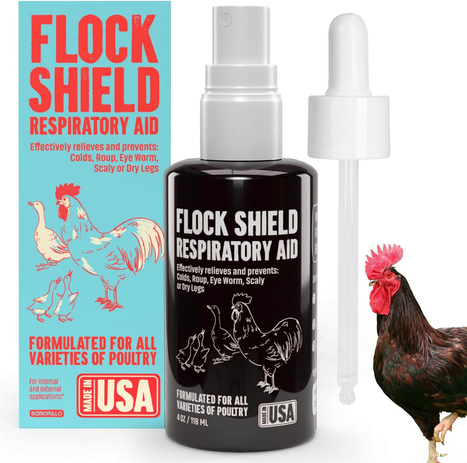 Flock Shield Respiratory Aid for Poultry - [Made in USA] - 4Oz Chicken Supplemen