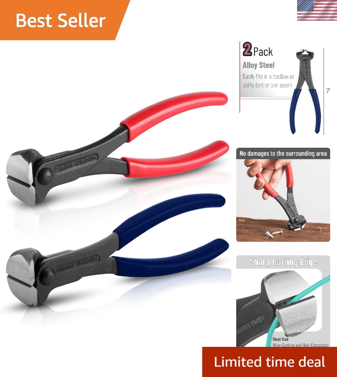 Durable 2-Pack Bates Nail Puller Set, 7 Inches - Your Essential Tool Pack