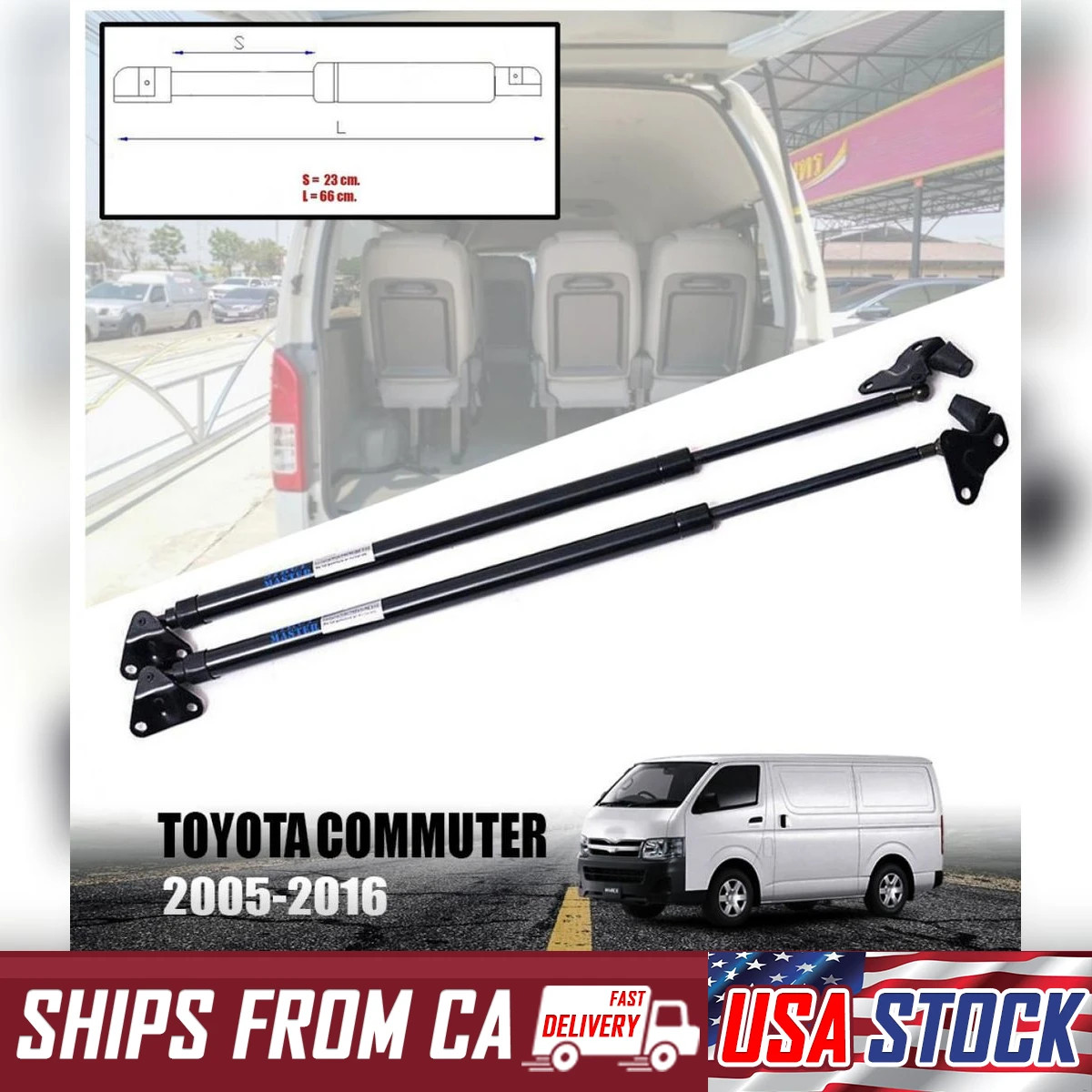 2005+ For Toyota Hiace Commuter Low Roof Rear Door Gas Strut Shock Kit