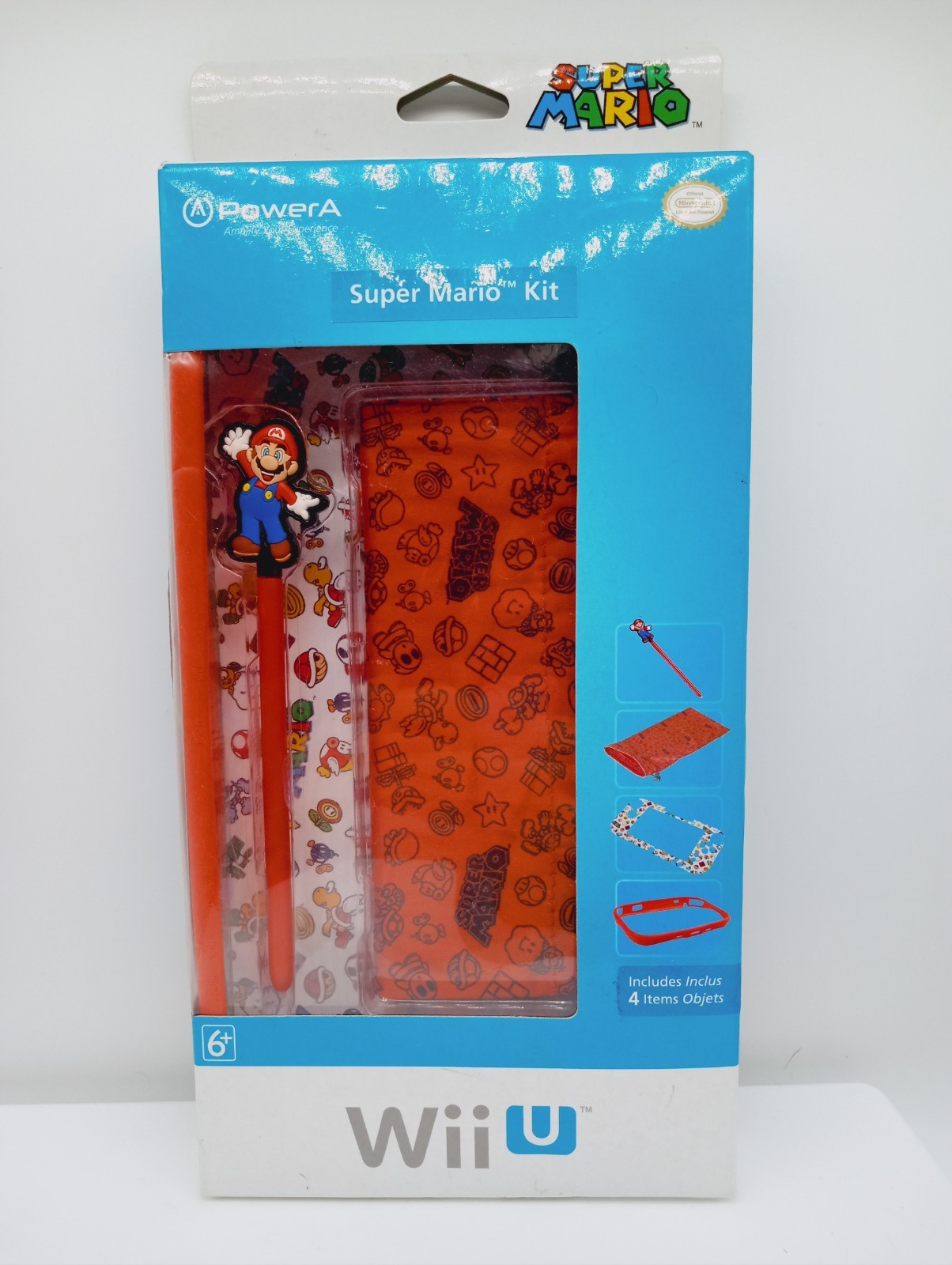 PowerA Official Nintendo Wii-U SUPER MARIO KIT 4 Piece Decal Bumper Stylus Case