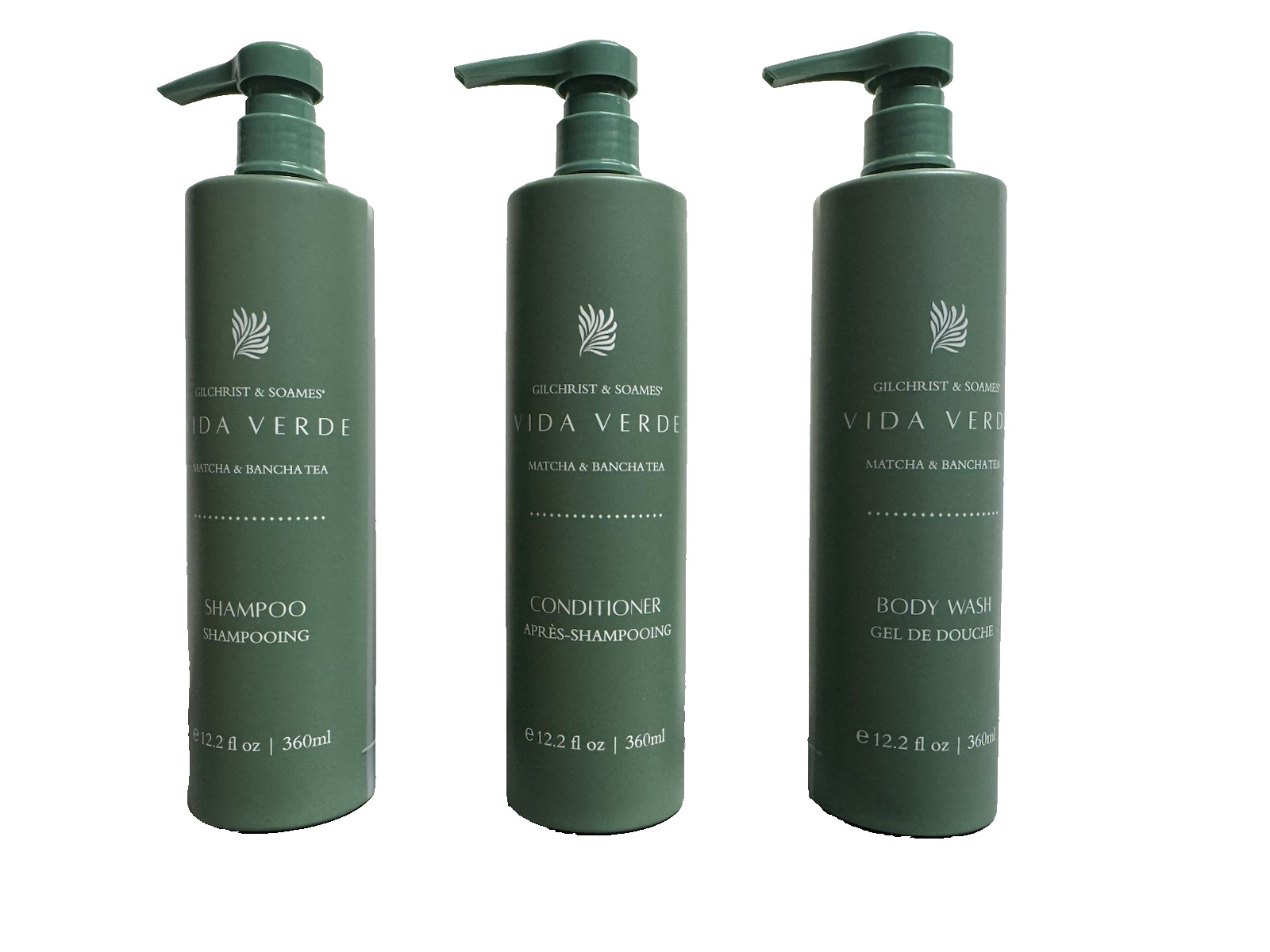 3 PACK Vida Verde Matcha & Bancha Tea Shampoo Condtioner Body Wash Set 12.2oz